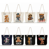 3D Print Teddy Bear Linen Shopper Tote Bag Women Shoulder Beach Handbag