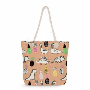 Dinosaur Print Shoulder Bag Cartoon Tote Women Handbag Large Capacity Shopping B