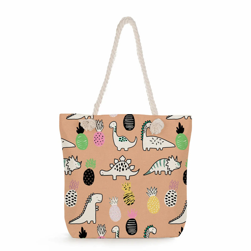 Dinosaur Print Shoulder Bag Cartoon Tote Women Handbag Large Capacity Shopping B