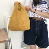 Totoro Embroidery Lamb Fabric Handbag Tote Bag for Women