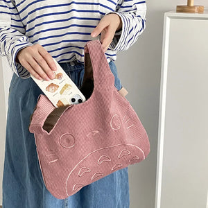 Totoro Embroidery Lamb Fabric Handbag Tote Bag for Women