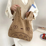 Totoro Embroidery Lamb Fabric Handbag for Women Girls