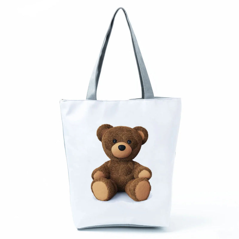 Cartoon Toy Bear Printed Tote Bag Eco Friendly Storage Shopping Bag