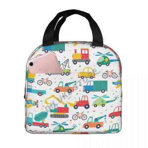 Cartoon Truck Car Puzzle Insulated Lunch Bag for Kids School