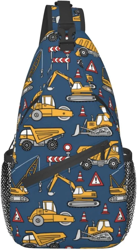 Cartoon Trucks And Cars Sling Bag Crossbody Shoulder Bags Travel Hiking Chest B