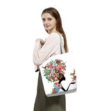Cartoon Wishing Girl Print Large Women's Shopping Tote Bag Floral