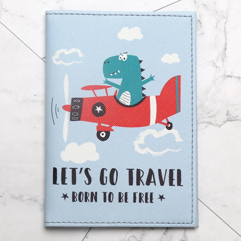 Cartoon Dinosaur Pattern Passport Holder Travel Storage Supplies