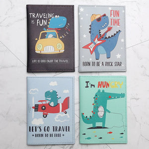 Cartoon Dinosaur Pattern Passport Holder Travel Storage Supplies