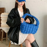 Casual Ruched Hobos Women Shoulder Bags Padded Lady Handbags Nylon Down Cotton S