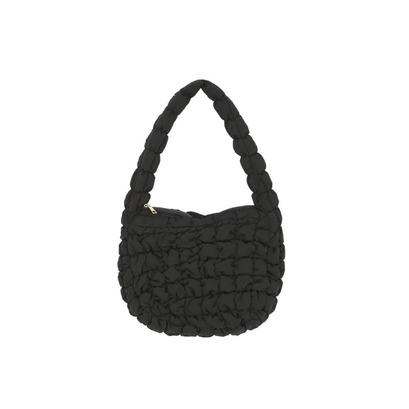 Casual Ruched Hobos Women Shoulder Bags Padded Lady Handbags Nylon Down Cotton S