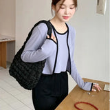 Casual Ruched Hobos Women Shoulder Bags Padded Lady Handbags Nylon Down Cotton S