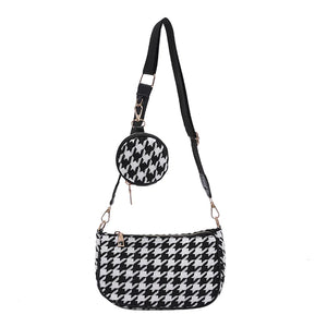 Vintage Plaid Shoulder Bags with Round Purse Pendant