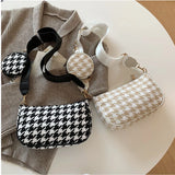 Vintage Plaid Shoulder Bags with Round Purse Pendant