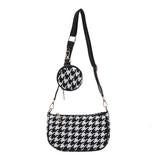 Vintage Plaid Shoulder Bags with Round Purse Pendant
