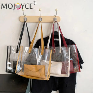 Casual All-match Pure PVC Handbags Women Transparent Shoulder Composite Bag