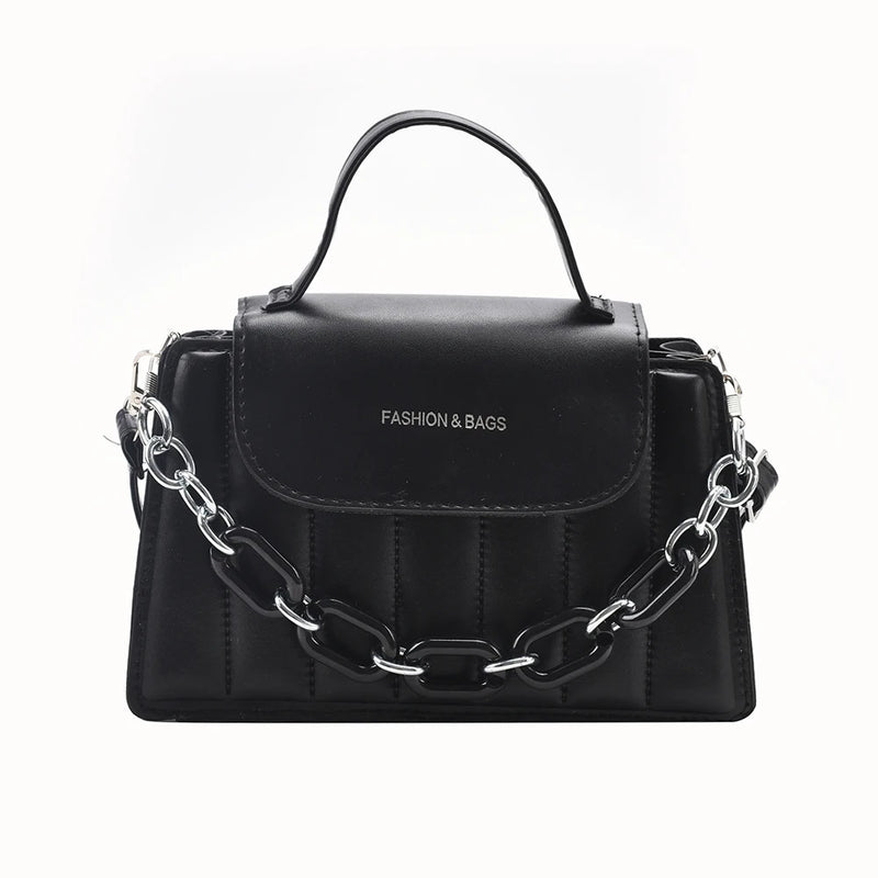 Thick Chain Handle Shoulder Crossbody Bag PU Leather Messenger Handbags