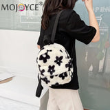 Flowers Printing Plush Backpack Casual All-match Shoulder Knapsack
