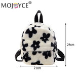 Flowers Printing Plush Backpack Casual All-match Shoulder Knapsack