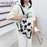 Flowers Printing Plush Backpack Casual All-match Shoulder Knapsack