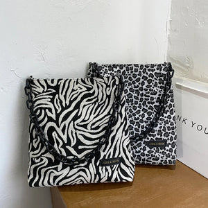 Casual Animal Pattern Handbag Chain Tote Canvas Shoulder Bag