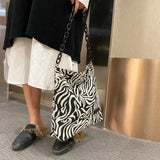 Casual Animal Pattern Handbag Chain Tote Canvas Shoulder Bag