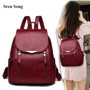 Casual Leather Women's Backpack School Bag for Girls