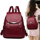 Casual PU Leather Women Backpack Large Capacity School Bag Girls