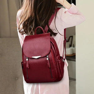 Casual PU Leather Women Backpack Large Capacity School Bag Girls