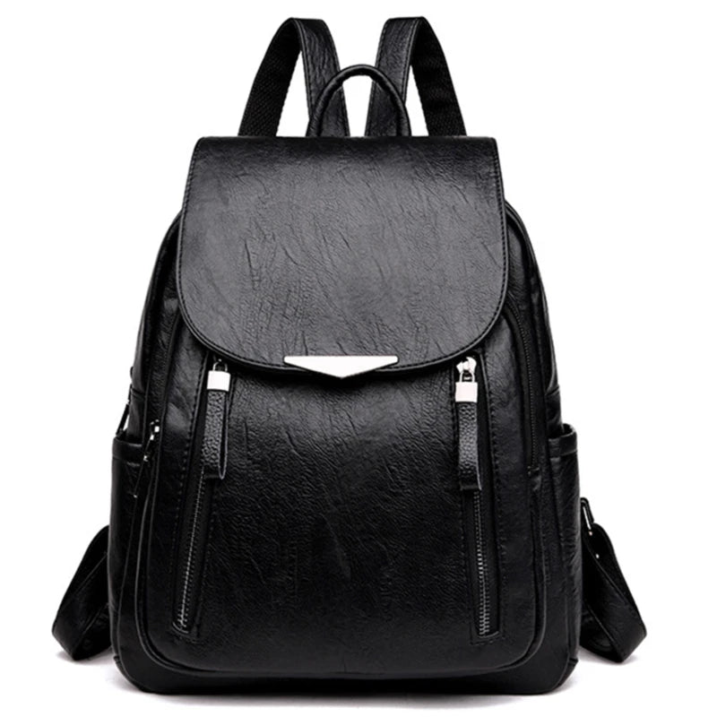 Casual PU Leather Women Backpack Large Capacity School Bag Girls