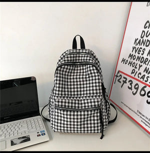 Plaid Daypack Laptop Bag Large Capacity Travel Backpack