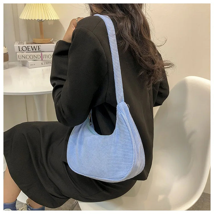 Corduroy Crossbody Bag for Women Ladies, Shoulder Underarm Handbag
