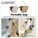 Beach Ribbon Straw Handbag Women Woven Tote Bag with Silk