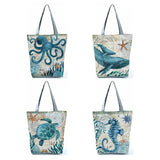 Beach Tote Bag Seahorse Turtle Octopus Pattern Shoulder Bags