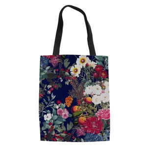 Canvas Beach Bag Rose Flower Print Shoulder Handbag Travel Tote Grocery Bag