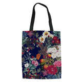 Canvas Beach Bag Rose Flower Print Shoulder Handbag Travel Tote Grocery Bag