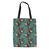 Canvas Beach Bag Rose Flower Print Shoulder Handbag Travel Tote Grocery Bag