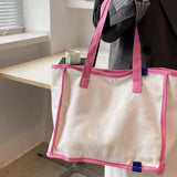 Canvas Female Shoulder Bags Contrast Women Large Capacity Tote Shopping