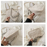 Canvas Hearts Embroidery Women Underarm Bags Chain Handbags Totes Crossbody Bags