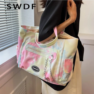 Canvas Women Handbags Chain Shopper Shoulder Bag Lady Totes Bolsa