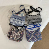 Casual Geometric Canvas Shoulder Bag for Women Large Capacity Tote Handbag