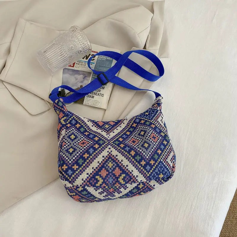 Casual Geometric Canvas Shoulder Bag for Women Large Capacity Tote Handbag