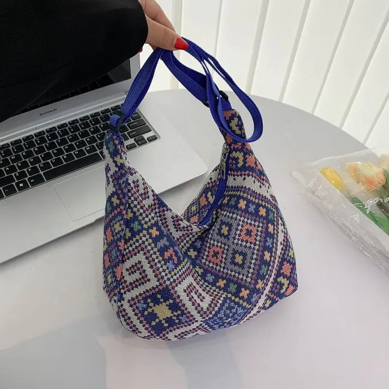 Casual Geometric Canvas Shoulder Bag for Women Large Capacity Tote Handbag