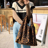 Leopard Pattern Corduroy Tote Bag for Women