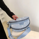 Denim Chain Fanny Pack Women Zip Wallet Crossbody Bag