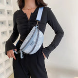 Denim Chain Fanny Pack Women Zip Wallet Crossbody Bag