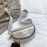 Denim Chain Fanny Pack Women Zip Wallet Crossbody Bag