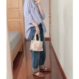 Casual Canvas Women's Shoulder Bag Red Letter Pattern Female Book Tote Handbag