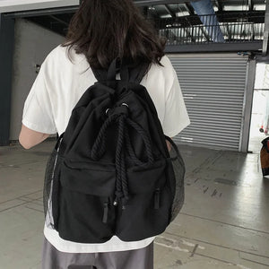 Casual Canvas Women Backpack Schoolbag Drawstring Backpacks Large Capacity
