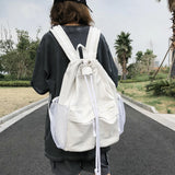 Casual Canvas Women Backpack Schoolbag Drawstring Backpacks Large Capacity