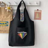Cartoon Shoulder Bag Teacher Pattern Large Capacity Tote Bag